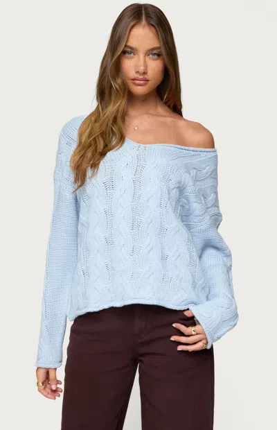 Edikted Inga Oversized Cable Knit Sweater In Blue
