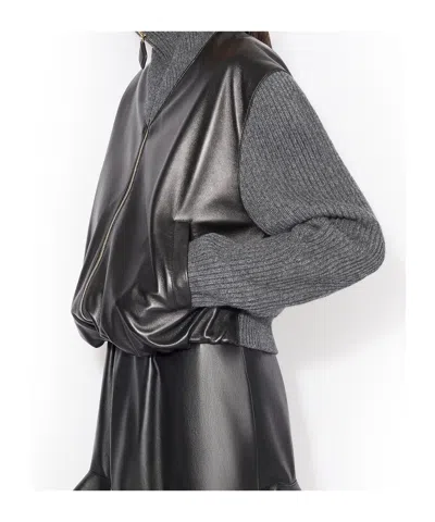 Alaïa Light Gray Wool Varsity Jacket In Black