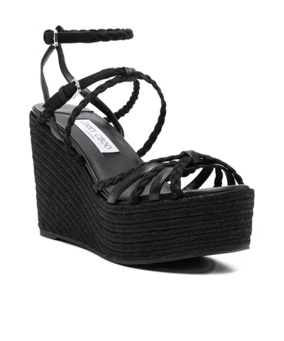 Jimmy Choo Sophisticated Woven Design Pumps With Adjustable Ankle Strap In Black