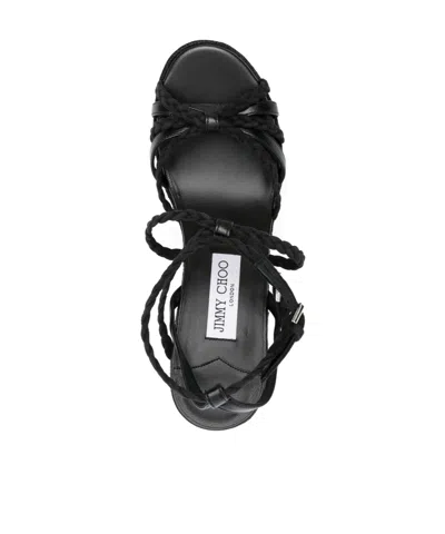 Jimmy Choo Sophisticated Woven Design Pumps With Adjustable Ankle Strap In Black