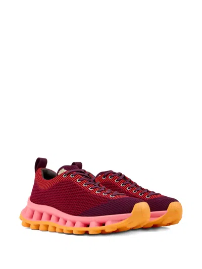 Camper Pelotissima Knitted Deep Burgundy Sneakers In Red