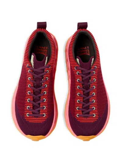 Camper Pelotissima Knitted Deep Burgundy Sneakers In Red