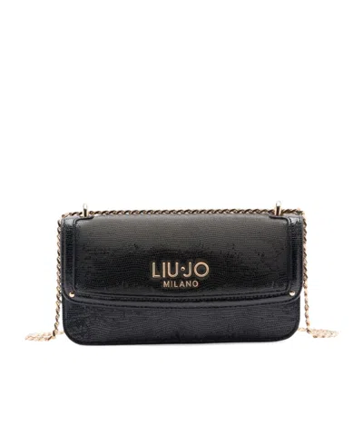 Liu •jo Small Lizard Effect Chain Satchel In Black