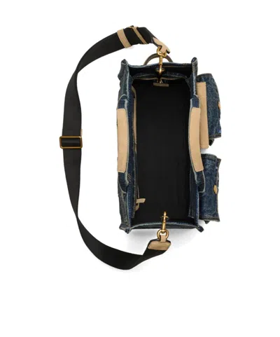 Marc Jacobs The Denim Suede Medium Cargo Tote Bag Dark Wash Indigo In Multi