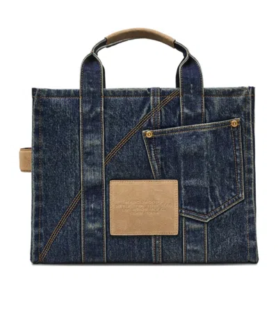 Marc Jacobs The Denim Suede Medium Cargo Tote Bag Dark Wash Indigo In Multi