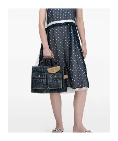 Marc Jacobs The Denim Suede Medium Cargo Tote Bag Dark Wash Indigo In Multi