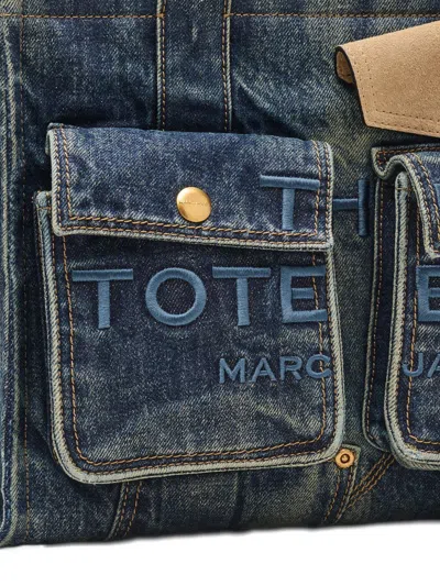 Marc Jacobs The Denim Suede Medium Cargo Tote Bag Dark Wash Indigo In Multi