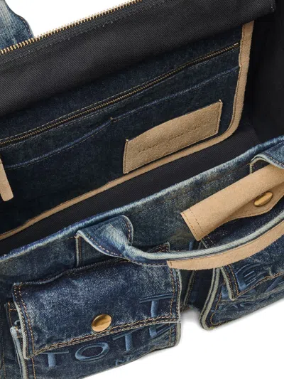 Marc Jacobs The Denim Suede Medium Cargo Tote Bag Dark Wash Indigo In Multi