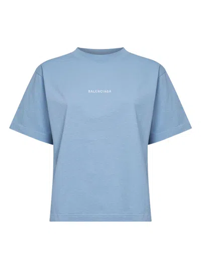 Balenciaga Logo Embroidered Cotton Jersey T-shirt In Blue