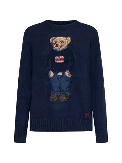 Polo Ralph Lauren Polo Bear Intarsia Cotton And Linen Sweater In Blue