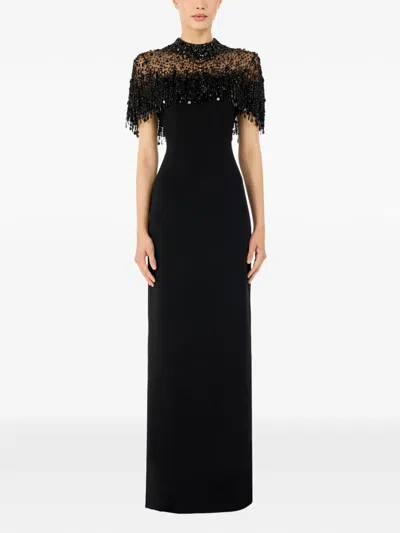 Jenny Packham Livia Beaded-embellishment Zip-up Maxi Dress In Black