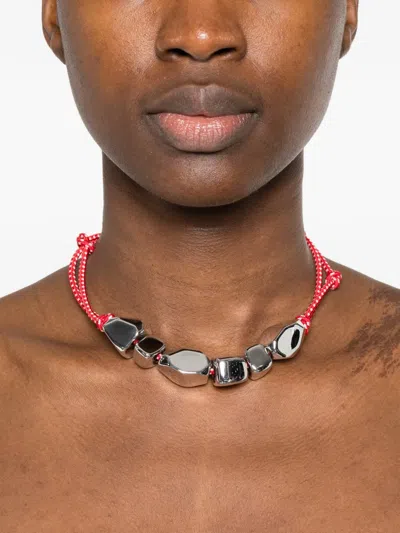 Plan C Stone Cord Necklace In Red