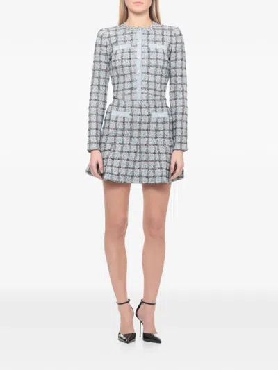 Self-portrait Checked Cropped Blazer In Gray