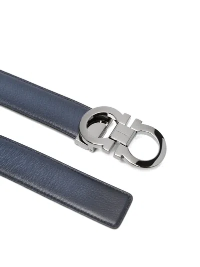 Ferragamo Navy Blue Logo Buckle Solid Belt In Blue