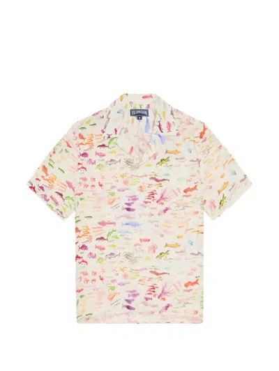 Vilebrequin Vbq X Fabrice Hyber Pescador Linen Bowling Shirt In White