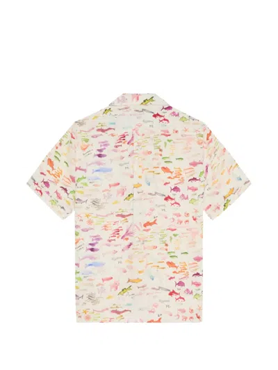 Vilebrequin Vbq X Fabrice Hyber Pescador Linen Bowling Shirt In White