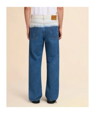 Marni Five Pocket Denim Jeans With Logo Patch In Blue
