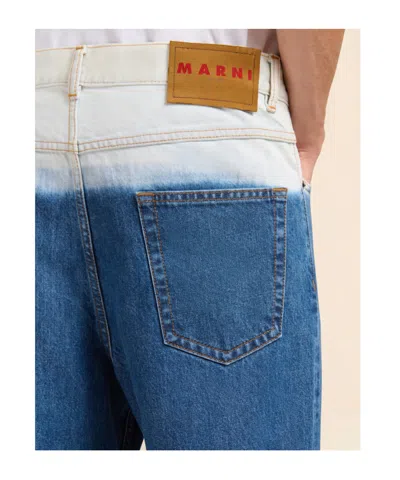 Marni Five Pocket Denim Jeans With Logo Patch In Blue