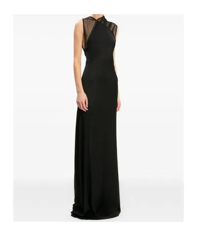 Victoria Beckham Asymmetric Mesh Trim Trumpet Gown In Black