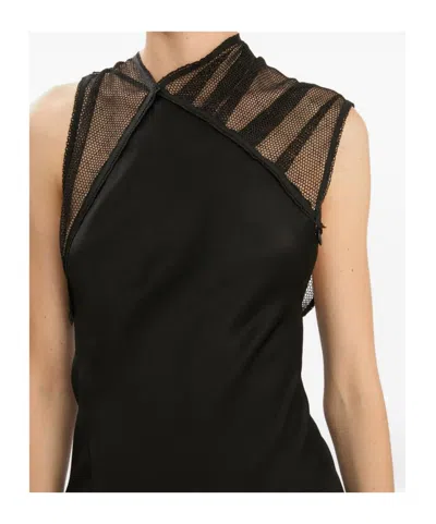 Victoria Beckham Asymmetric Mesh Trim Trumpet Gown In Black