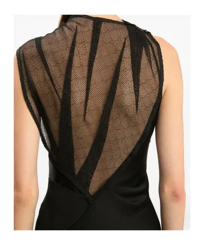 Victoria Beckham Asymmetric Mesh Trim Trumpet Gown In Black