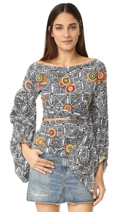 All Things Mochi Balloon Sleeve Top In Black Multi