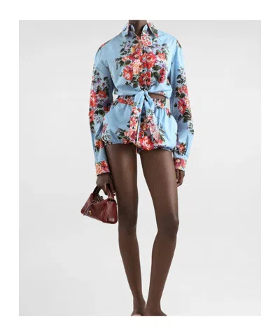 Dolce & Gabbana Floral-pattern Drawstring Shorts In Blue