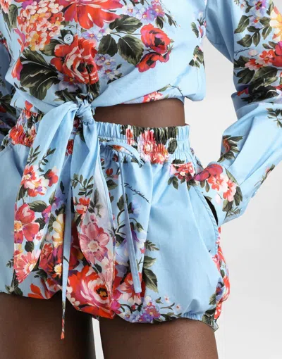 Dolce & Gabbana Floral-pattern Drawstring Shorts In Blue
