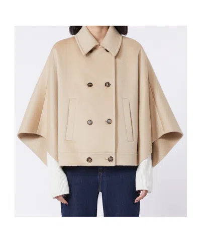 Max Mara Double-breasted Cape Coat In Neutral