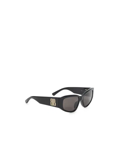 Balenciaga Nano Rectangular Sunglasses Thick Frame Arms In Black