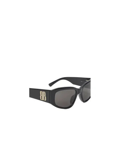 Balenciaga Nano Rectangular Sunglasses Thick Frame Arms In Black