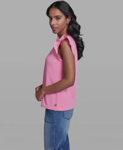 Karl Lagerfeld Ruffled Solid Top In Pink