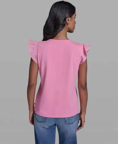Karl Lagerfeld Ruffled Solid Top In Pink