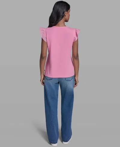 Karl Lagerfeld Ruffled Solid Top In Pink