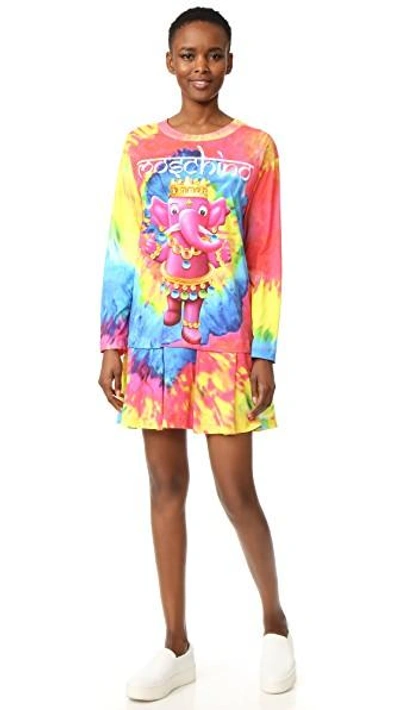 Shop Moschino Printed Long Sleeve Dress In Multi