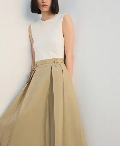 Mango Flared Midi-dress With Belt Medium Brown In Brown