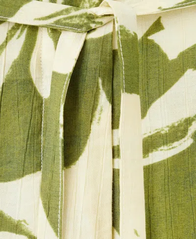 Mango Floral Belted Straight Leg Pants In Green