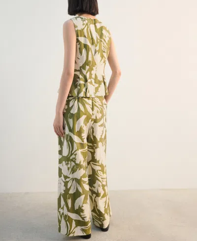 Mango Floral Belted Straight Leg Pants In Green