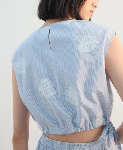 Mango Embroidered Striped Top Blue In Blue