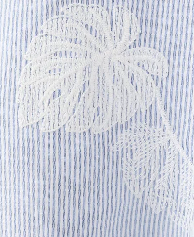 Mango Embroidered Striped Top Blue In Blue