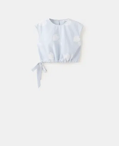 Mango Embroidered Striped Top Blue In Blue