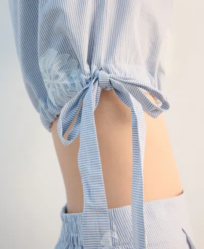 Mango Embroidered Striped Top Blue In Blue