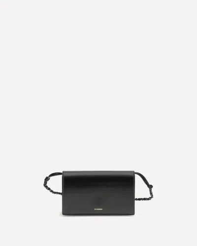 Jil Sander Tangle Wallet With Shoulder Strap In Black