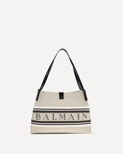 Balmain Medium Release Shopper Bag In Canvas And Calfskin In Multi