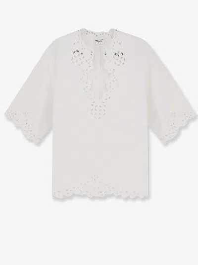 Isabel Marant Étoile Blusa Bianca A Maniche Corte Con Scollo A V E Orlo Smerlato Marant Etoile In White