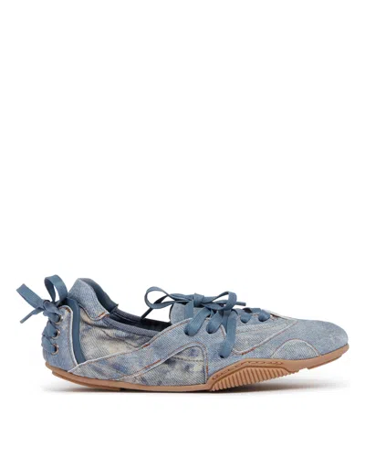 Acne Studios Bilaria Paneled Logo-print Denim Ballet Flats In Blue