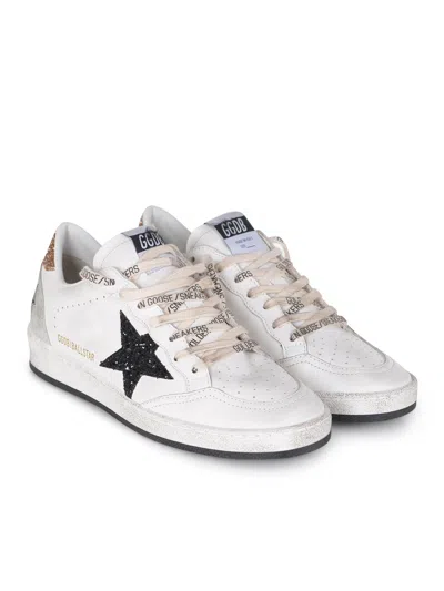 Golden Goose Ballstar White Low Top Sneakers With Glittered Star Patch On The Side And Glittered Heel With Logo L