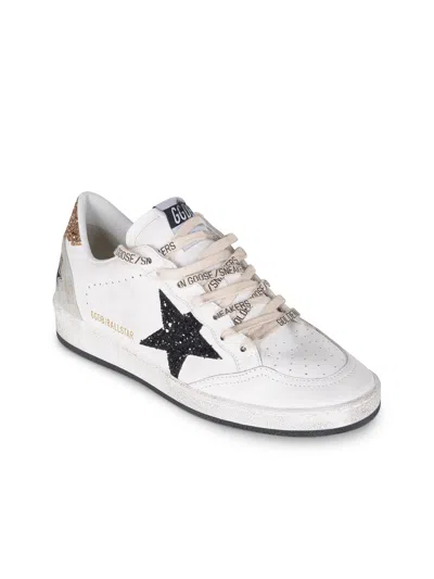 Golden Goose Ballstar White Low Top Sneakers With Glittered Star Patch On The Side And Glittered Heel With Logo L
