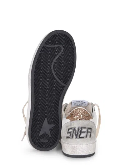 Golden Goose Ballstar White Low Top Sneakers With Glittered Star Patch On The Side And Glittered Heel With Logo L