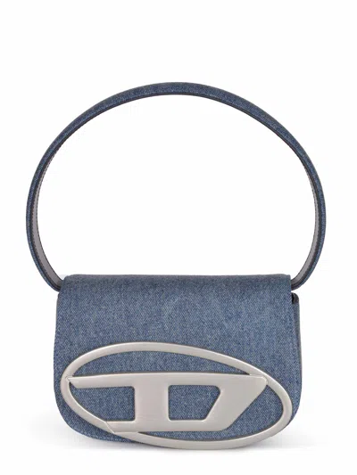 Diesel Shoulder Bag In Blue Denim With Leather Trims And Oval D Plaque